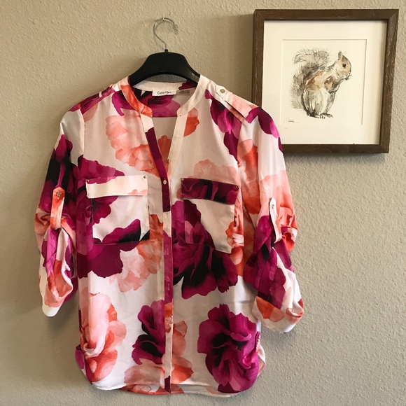 Calvin Klein Tops - Calvin Klein Spring Floral Blouse Size Large